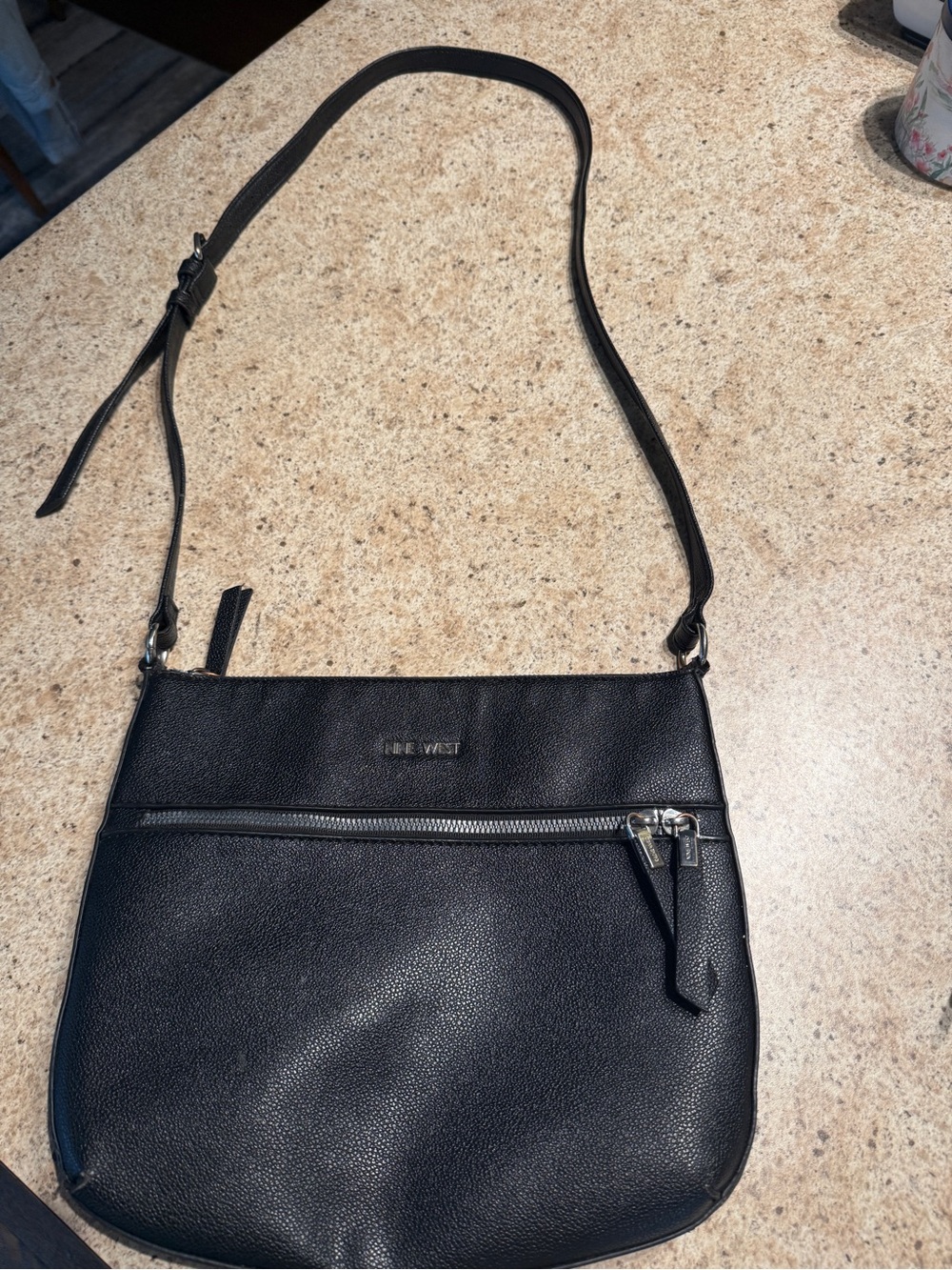 Nine West Black Pebbled Leather Crossbody with Front Zip